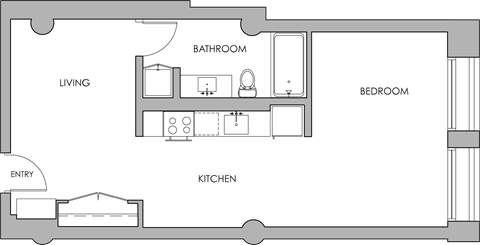 Floor plan for studio, 1 bath, 680 sqft
